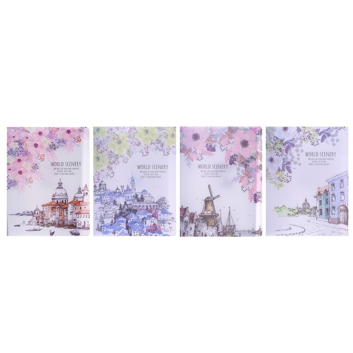 Папка А4, Папка А4, "Города" 30 прозрачных файлов, пластик, 400 мкм, МИКС