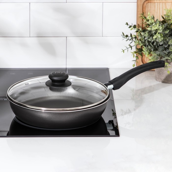 Сковорода «Классика атлас», d=24 см, пластиковая ручка, стеклянная крышка, антипригарное покрытие, цвет чёрный Сковорода «Классика атлас», d=24 см, пластиковая ручка, стеклянная крышка, антипригарное покрытие, цвет чёрный