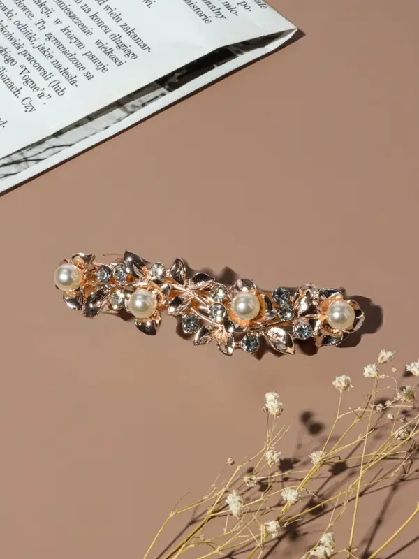 Заколка-автомат для волос &laquo;Джоззи&raquo;, жемчуг листочки, 9 см, золото