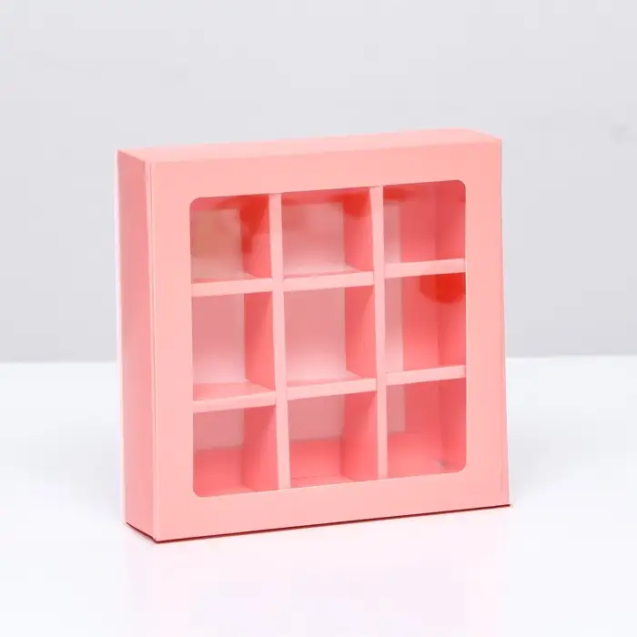 Коробка для 9 конфет, розовый, 14.5&times;14.5&times;3.5 см