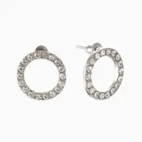 Серьги гвоздики круглые со стразами, белые в серебре d=1.8 м