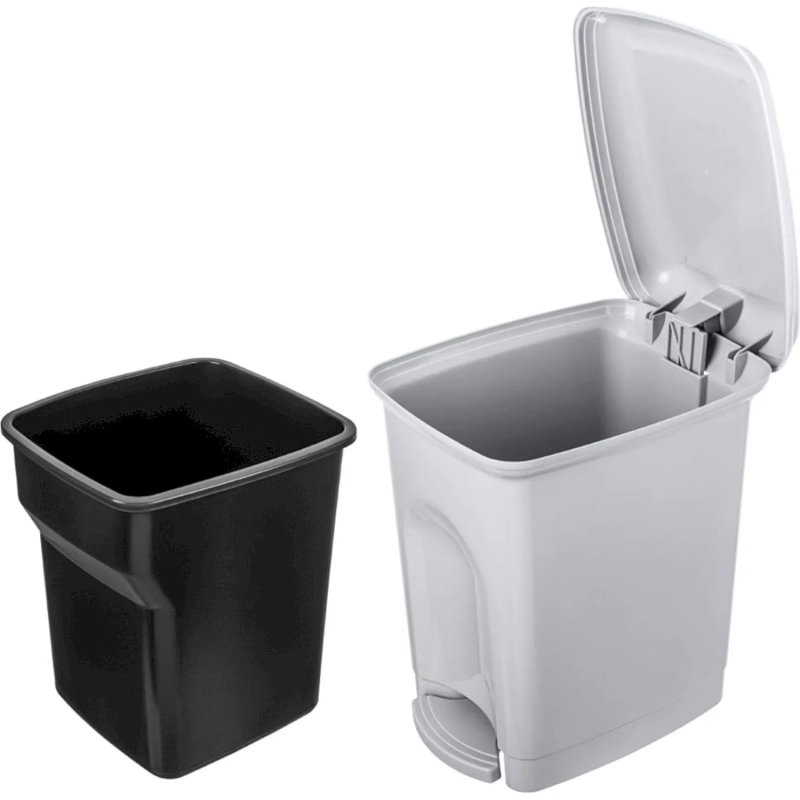 Ведро мусорное (контейнер) пластик 7л прям сер с пед и крышк 195х280х235мм