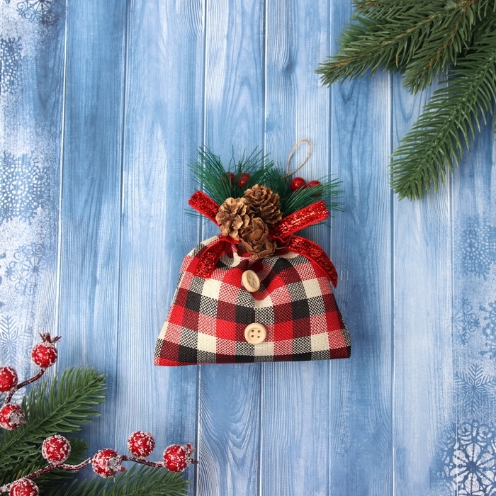 Украшение ёлочное Украшение ёлочное "Новогодний мешочек в клетку" 12,5х8,5 см, красный