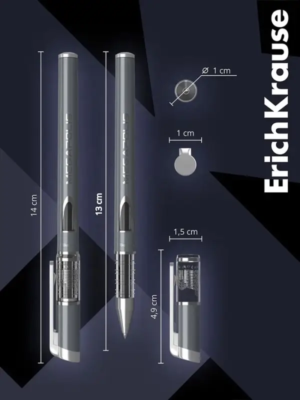Ручка гелевая ErichKrause Megapolis Gel, чернила чёрные, узел 0.5 мм, длина линии письма 500 метров