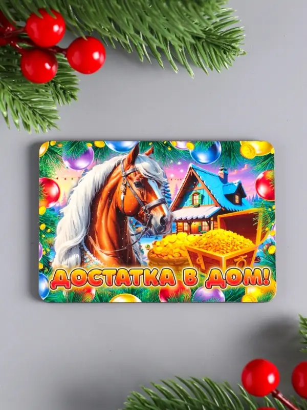 Магнит новогодний "Достатка в дом" 9,5х6,5 см
