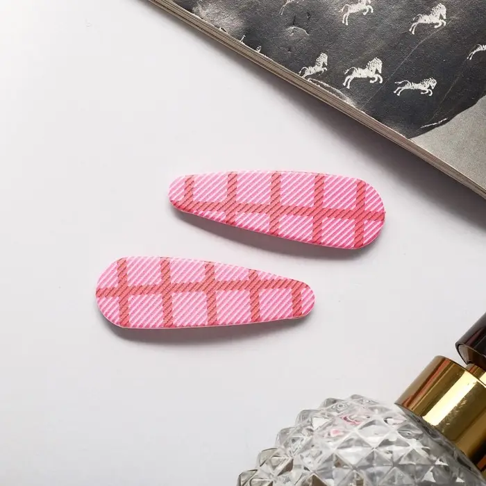 Невидимки для волос «Паула», набор 2 шт., клетка, 5 см, розовая Невидимки для волос «Паула», набор 2 шт., клетка, 5 см, розовая