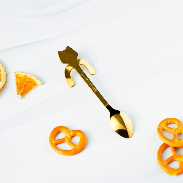 Ложка чайная из нержавеющей стали Magistro «Котик», длина 11,5 см, цвет золотой Ложка чайная из нержавеющей стали Magistro «Котик», длина 11,5 см, цвет золотой