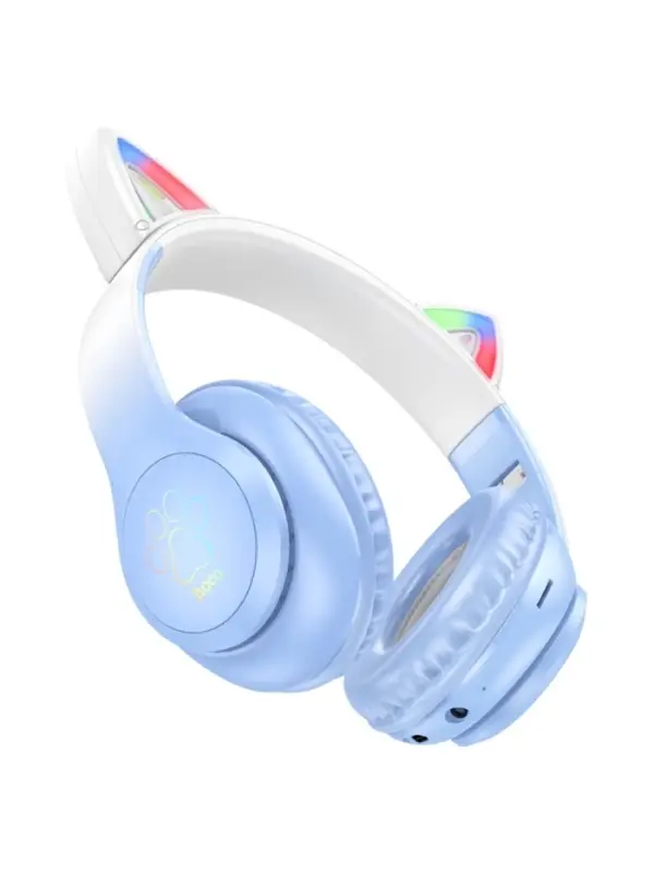 Наушники беспроводные, полноразмерные, с ушками кошки, Hoco W42, Bluetooth 5.0, с шумоподавлением, с микрофоном, 400 мАч, синие
