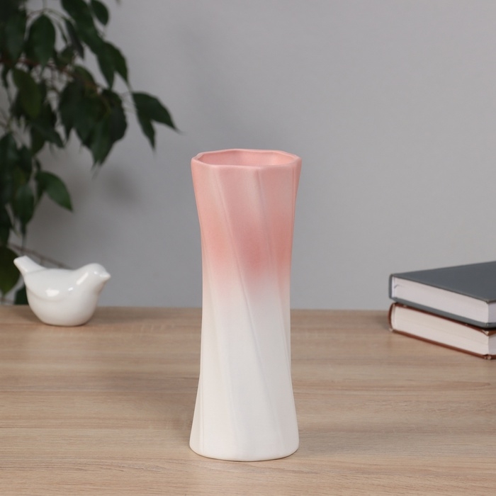 Ваза керамика настольная Ваза керамика настольная "Хайди" линии, 20,5х7,5 см, бело-розовый