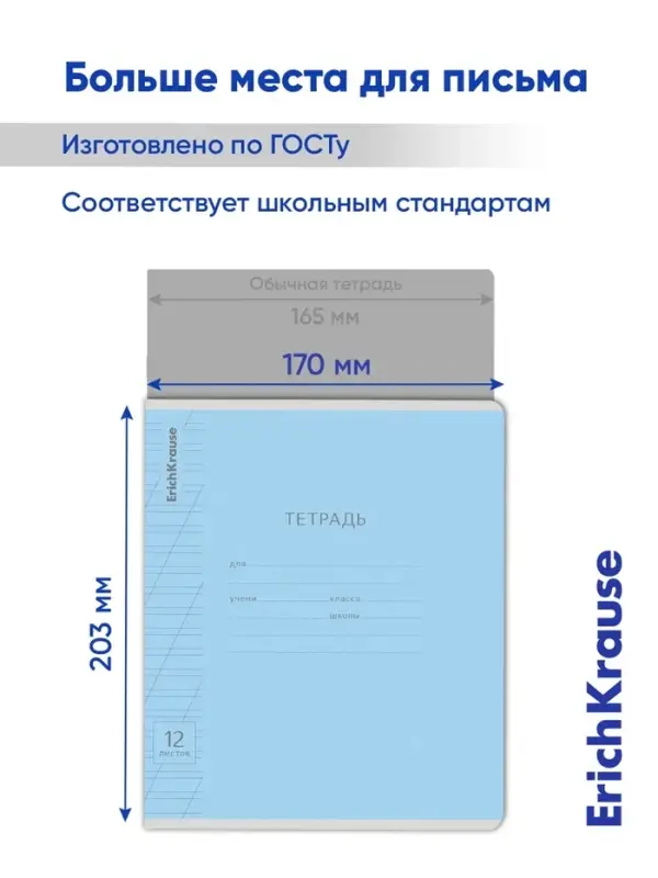 Тетрадь 12 листов в косую линейку ErichKrause &laquo;Классика Visio&raquo;, обложка мелованный картон, голубая