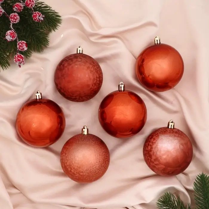 Ёлочные игрушки &laquo;Чары волшебства&raquo;, шары новогодние, d=7.5 см, набор 6 шт., коричневый