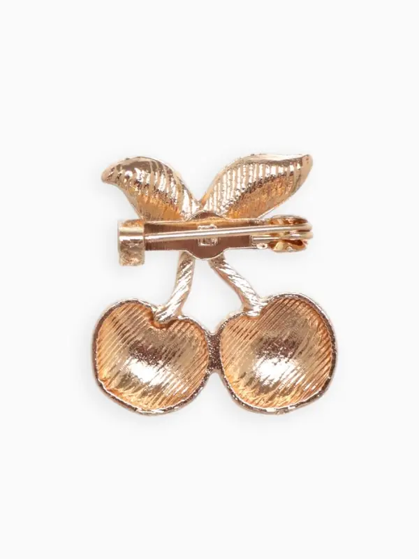 Брошь &laquo;Вишенки&raquo;, пара с листом, красно-зелёная в золоте