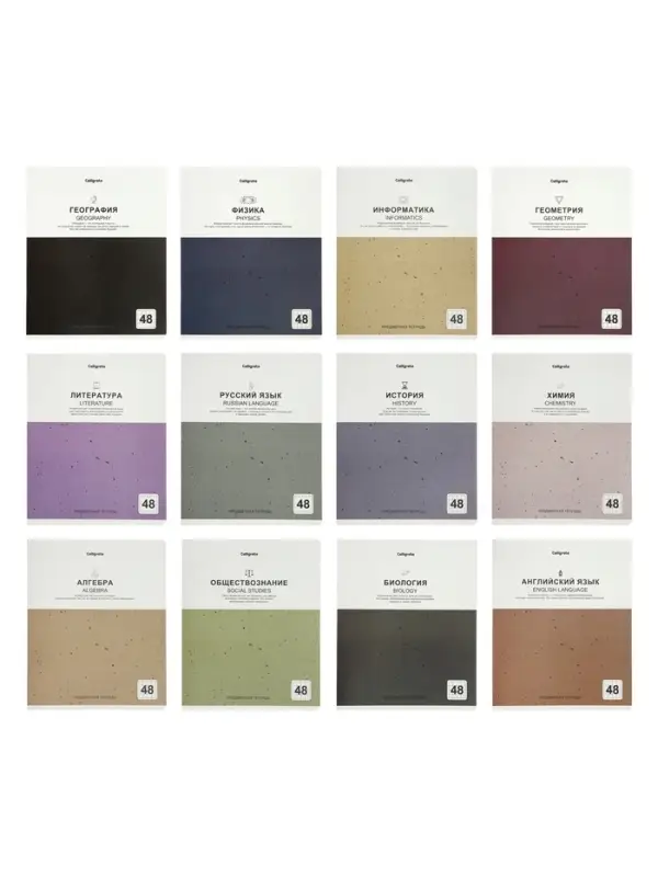 Комплект 12 предметных тетрадей 48 листов, справочная информация, 60гр, Мрамор пастель