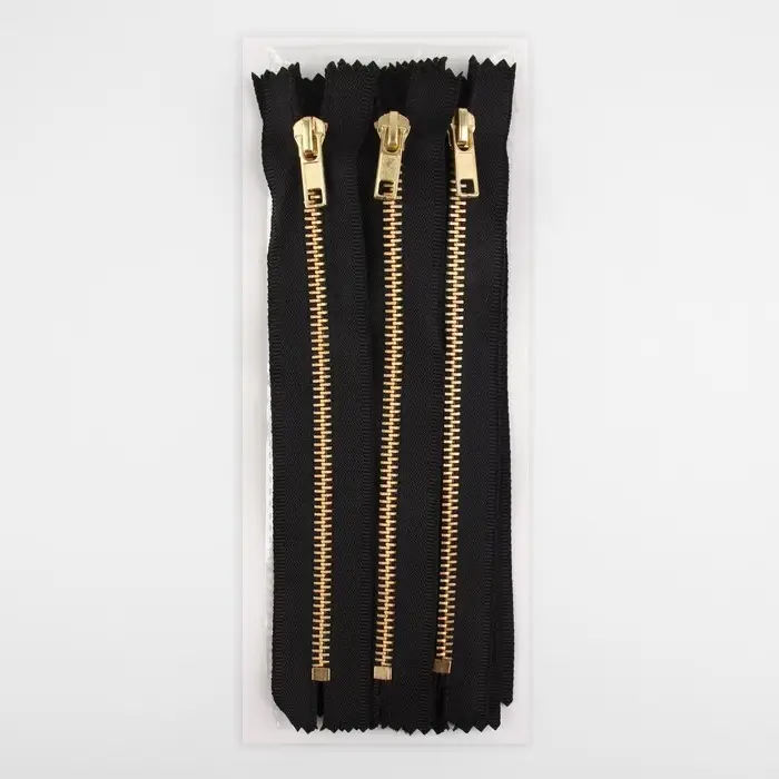 Молния металлическая, №5, неразъёмная, джинсовая, замок автомат, 18 см, цвет чёрный, золотой