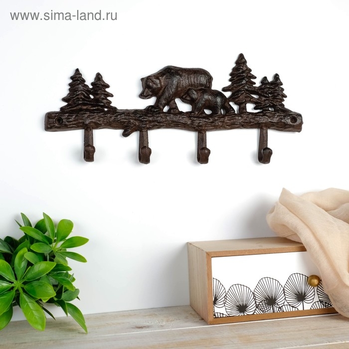 Крючки декоративные металл Крючки декоративные металл "Медведь с медвежонком в лесу" 14,5х33х2,5 см