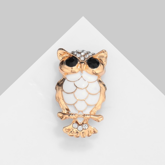 Брошь «Сова», цвет чёрно-белый в золоте Брошь «Сова», цвет чёрно-белый в золоте