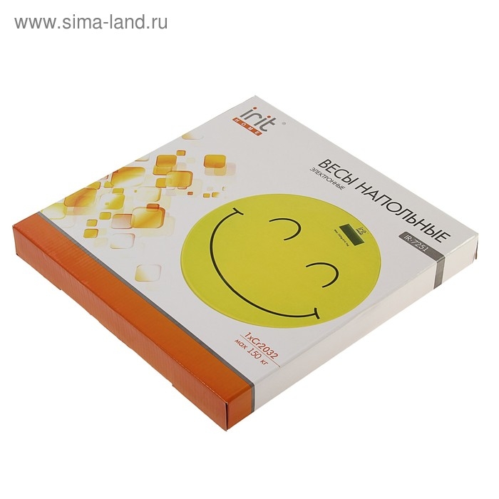 Весы напольные Irit IR-7251, электронные, до 150 кг, стекло, 1хCR2032, рисунок  Весы напольные Irit IR-7251, электронные, до 150 кг, стекло, 1хCR2032, рисунок "смайлик"