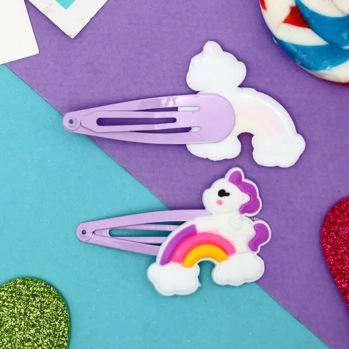 Невидимка для волос "Абель" (набор 2 шт) единорожек на радуге, 5 см , фиолетово-белый