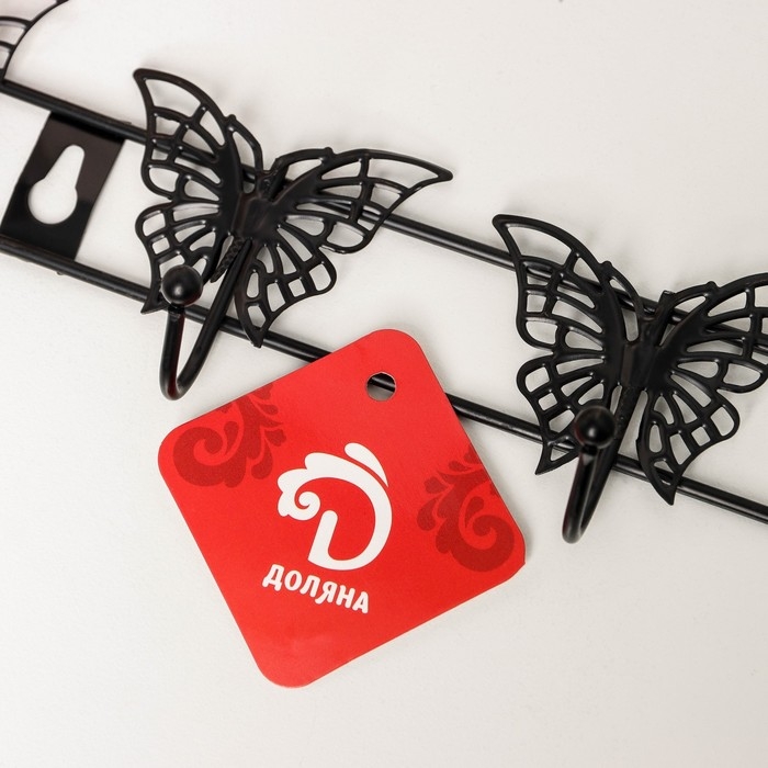 Вешалка настенная Доляна «Бабочки», 6 крючков, 41,5×7,5×3,5 см, цвет чёрный Вешалка настенная Доляна «Бабочки», 6 крючков, 41,5×7,5×3,5 см, цвет чёрный
