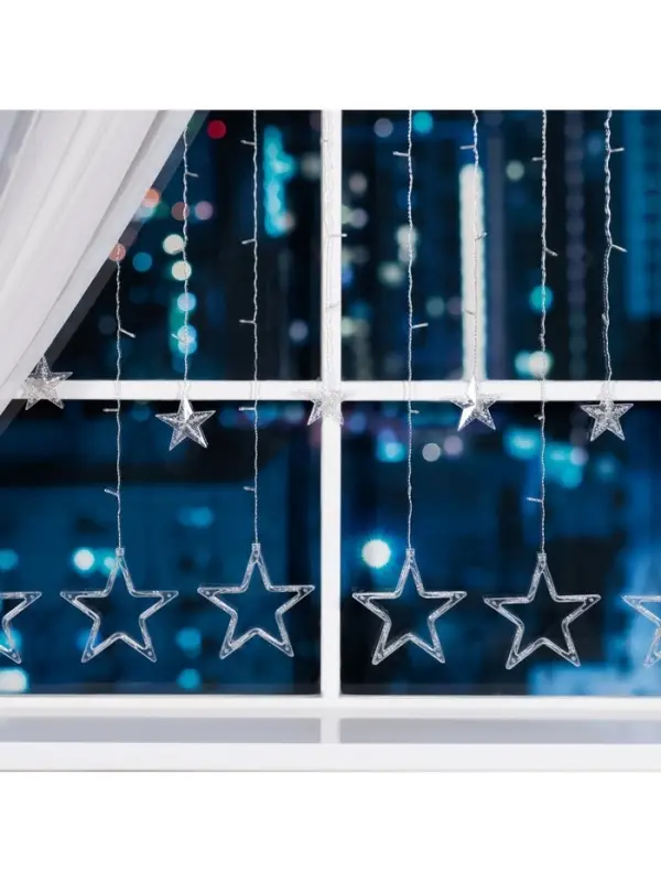 Гирлянда &laquo;Бахрома&raquo; 2.4&times;0.9 м с насадками &laquo;Звёзды&raquo;, IP20, прозрачная нить, 138 LED, свечение мульти, 8 режимов, 220 В