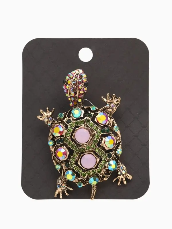 Брошь &laquo;Черепашка&raquo;, в крупных стразах, разноцветная в чернёном золоте