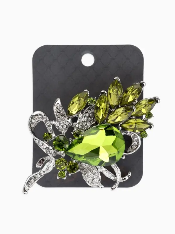 Брошь "Императрица" букет, цвет светло-зелёный в серебре