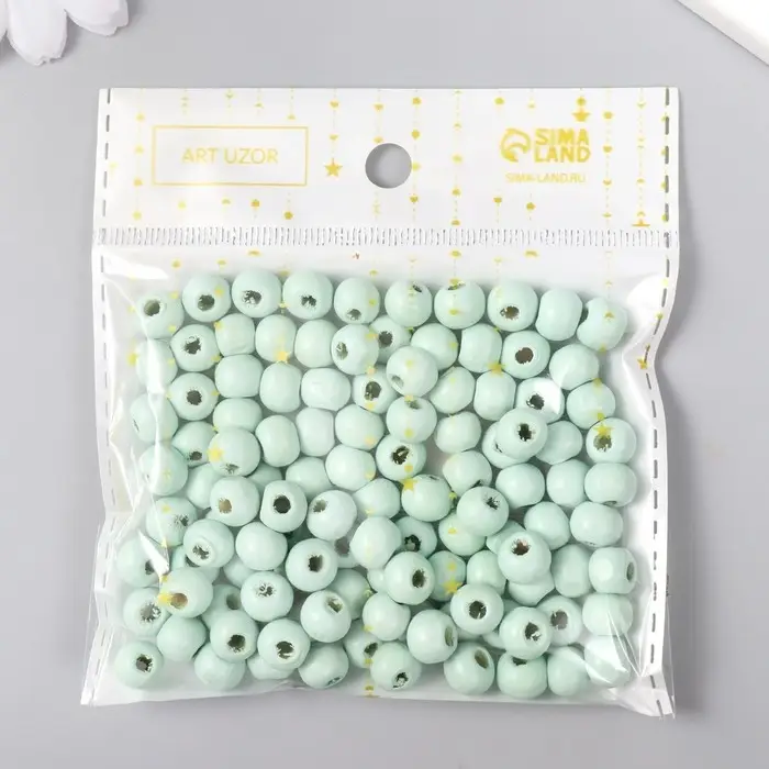 Бусины для творчества дерево "Светло-бирюзовый" d-0,8 см, набор 20 гр