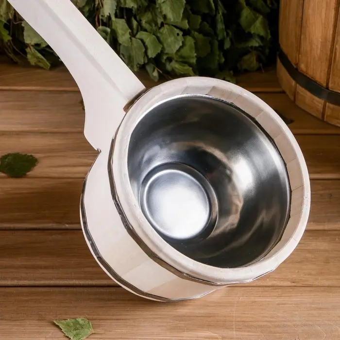 Ковш - черпак для бани и сауны, 900 мл, липа, нержавеющий обруч, 51 см, &laquo;Добропаровъ&raquo;