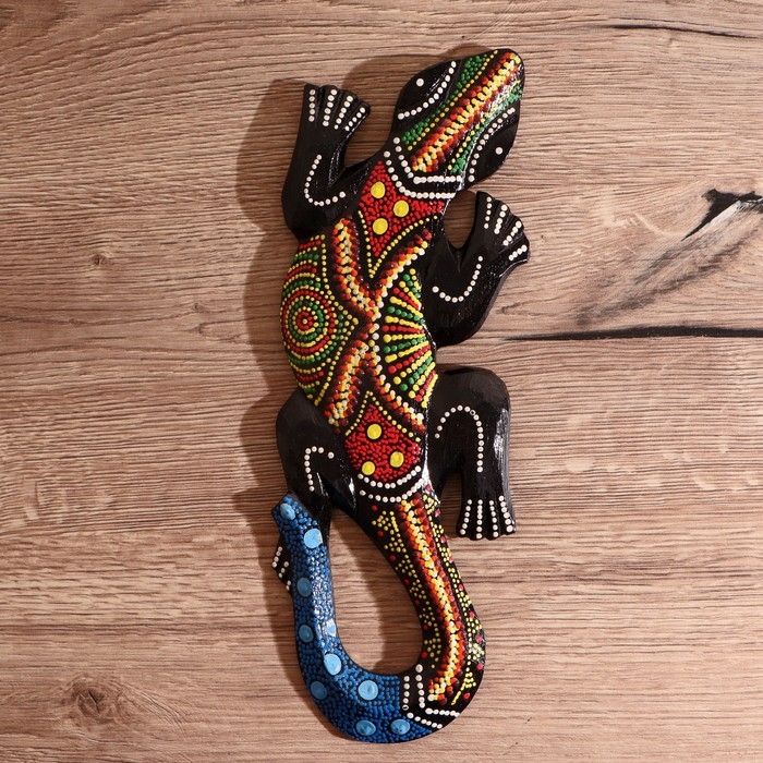 Панно дерево  Панно дерево "Геккон цветная абстракция" 30 см, МИКС