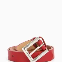 Ремень женский, 110&times;2.3 см, классическая пряжка металл, серебристая, красный