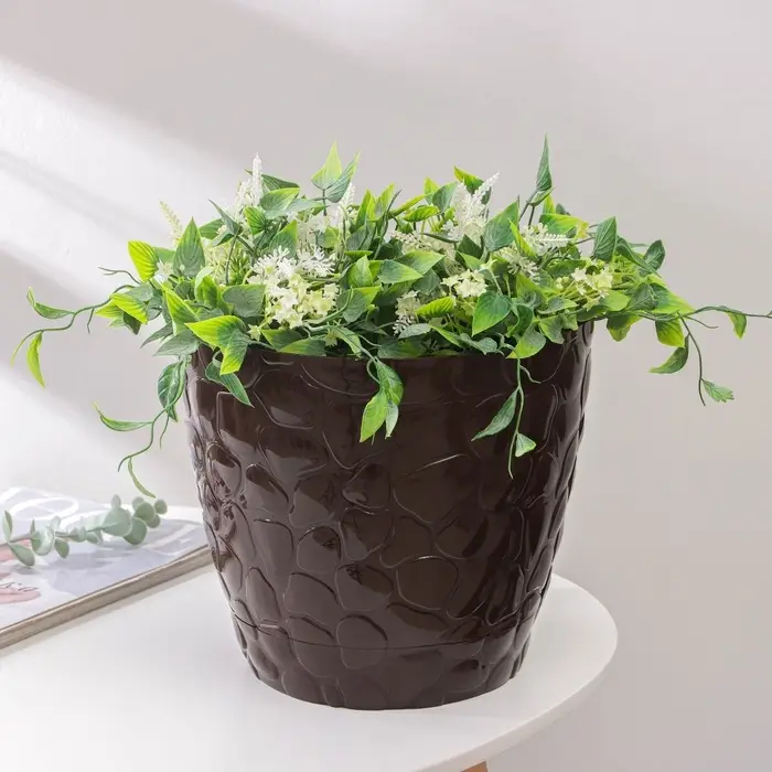 Горшок для цветов с поддоном &laquo;Камешки&raquo;, 8 л, пластик, шоколадный