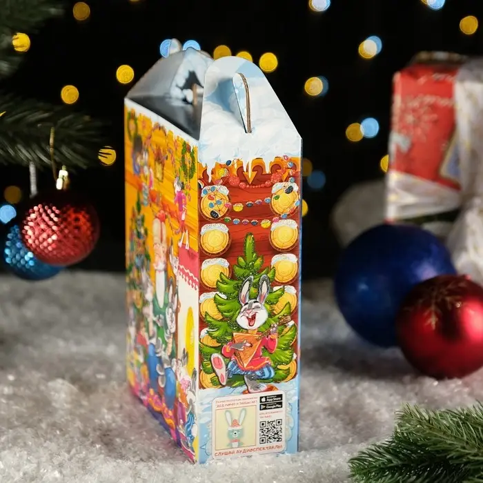 Подарочная коробка «Дед Мороз и Зайцы», 16.8×7×25 см