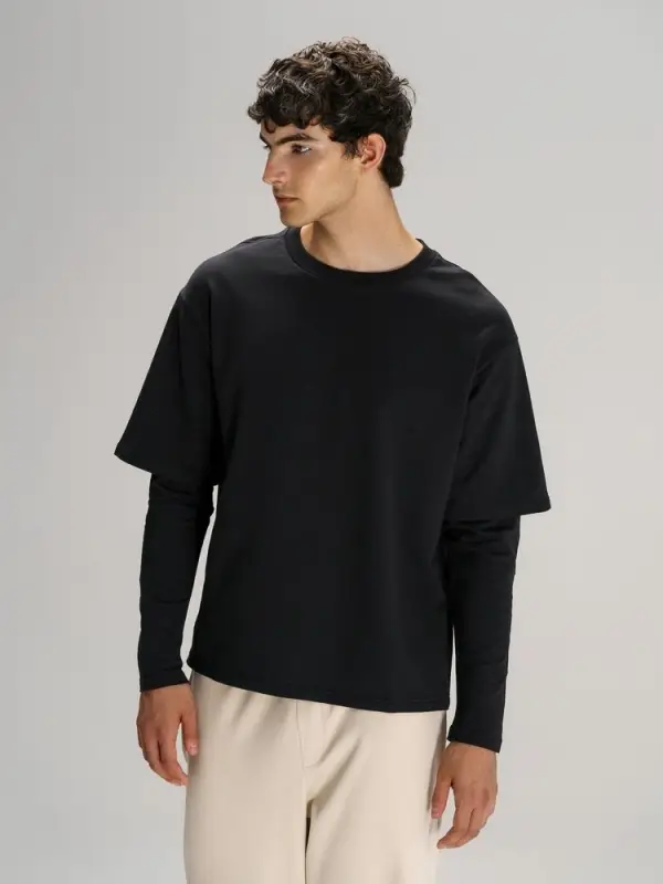 Футболка оверсайз с двойным рукавом Kosmos, черная, размер XS/S Футболка оверсайз с двойным рукавом Kosmos, черная, размер XS/S