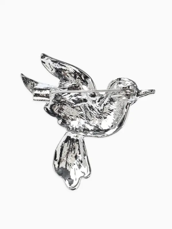 Брошь &laquo;Птица&raquo; голубка, цветная в серебре