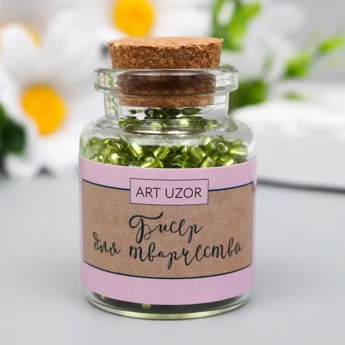 Бисер круглый 6/0 в бутылочке  Бисер круглый 6/0 в бутылочке "Светло-зелёный" прозрачно-цветной 20 гр