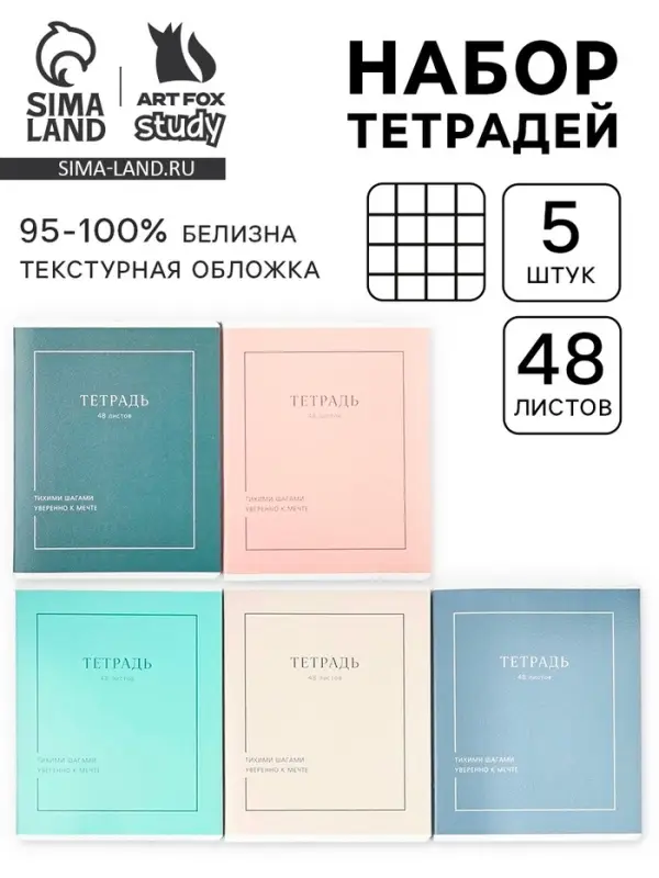 Тетради в клетку, 48 л., набор из 5 шт., блок №1 &laquo;Мечта&raquo;