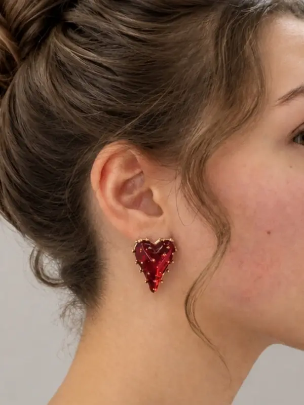 Серьги &laquo;Сердце&raquo;, шипы, красные в золоте