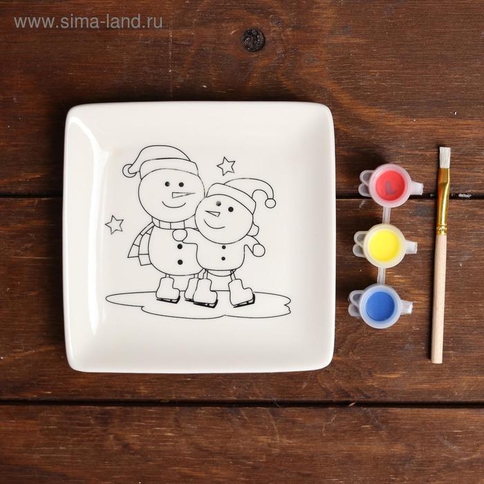 Набор тарелка под раскраску «Снеговички» краска 3 цв по 2 мл, кисть Набор тарелка под раскраску «Снеговички» краска 3 цв по 2 мл, кисть