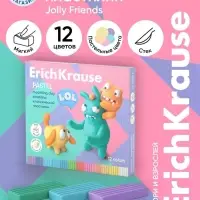 Пластилин 12 цветов, 216 г, ErichKrause Jolly Friends Pastel, со стеком, в картонной упаковке, 12 штук