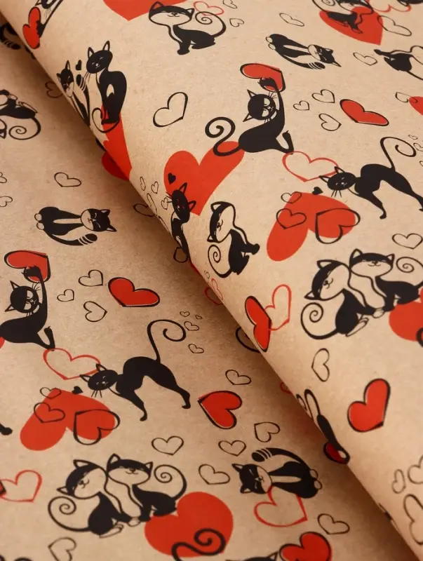 Бумага упаковочная крафт «Ля Мур», черный/красный, 0.72×10 м, 60±5% г