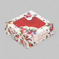Коробка под 4 конфеты новогодняя &laquo;Снегири&raquo;, 10.5&times;10.5&times;3.5 см