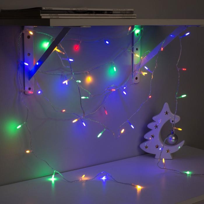 Гирлянда «Нить» 5 м с насадками «Игла», IP20, прозрачная нить, 50 LED, свечение мульти, 8 режимов, 220 В