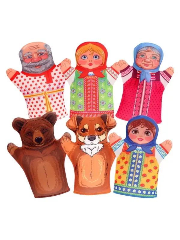 Домашний кукольный театр &laquo;Маша и медведь&raquo;, 6 кукол-перчаток, сценарий в стихах