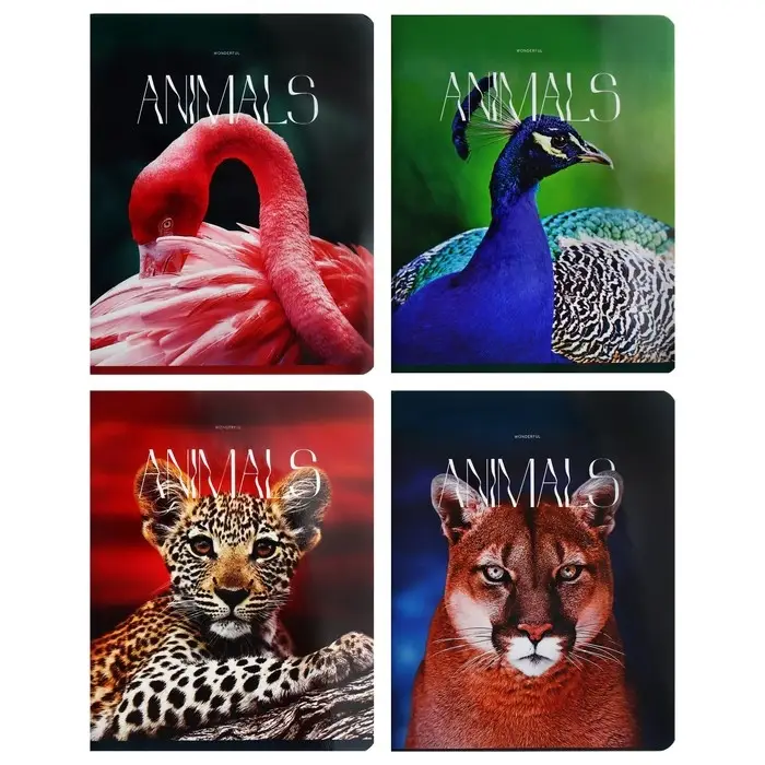 Тетрадь 96 листов в клетку на скрепке Тетрадь 96 листов в клетку на скрепке "Животные", обложка мелованный картон, глянцевая ламинация, МИКС