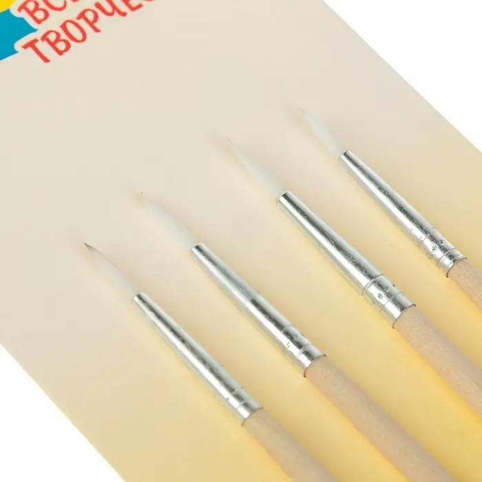 Набор кистей для рисования, щетина, 4 штуки: № 1, 2, 3, 4, круглые, деревянная ручка, международный размер