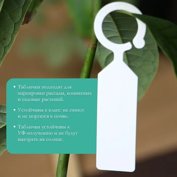 Бирки садовые, для маркировки растений, 10.5 см, набор 20 шт., маркер, пластик, белые, Greengo