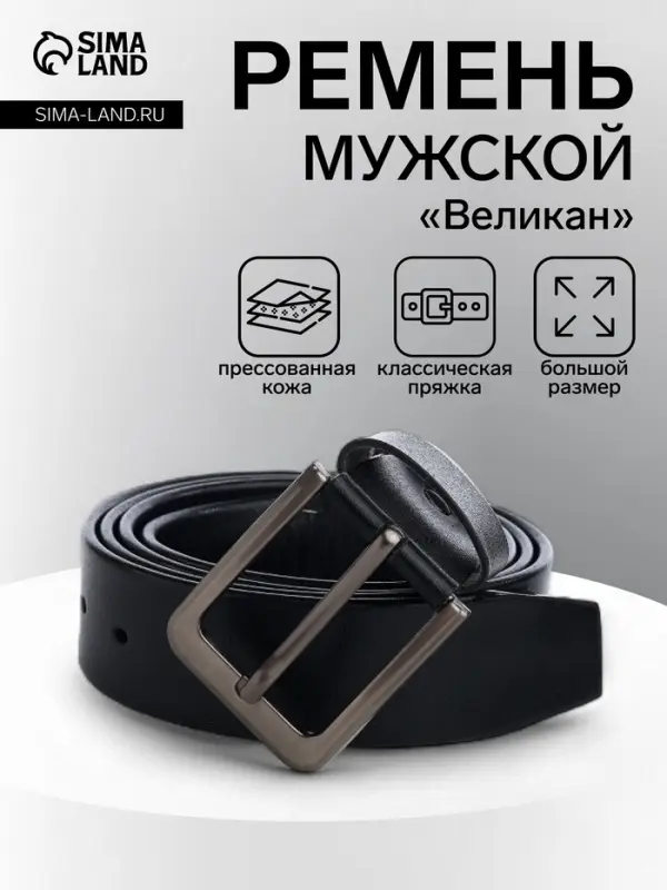 Ремень мужской &laquo;Великан&raquo; для полных, ширина 3.8 см, винт, пряжка металл, чёрный