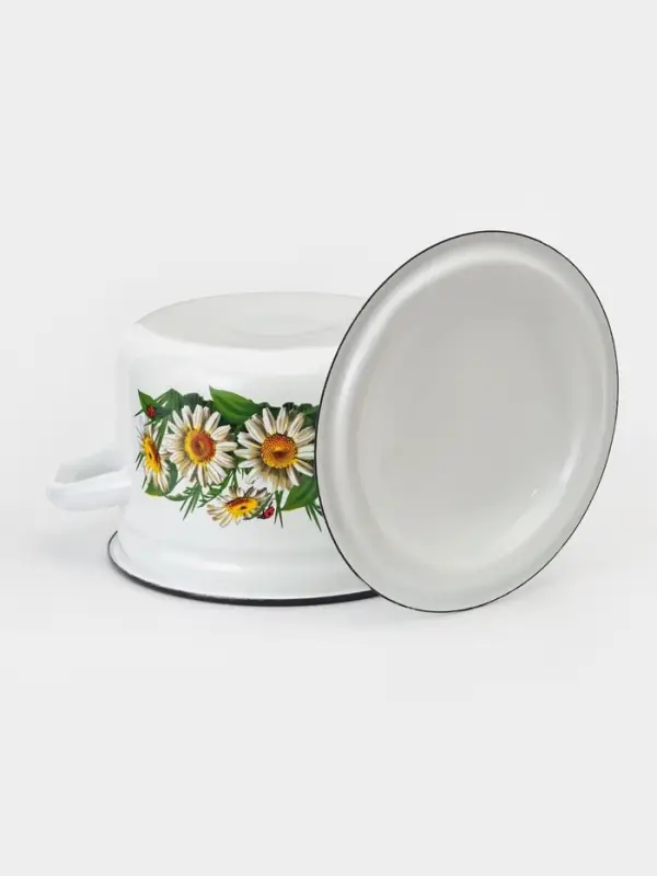 Кастрюля эмалированная, 2 л, с крышкой, деколь МИКС, белая