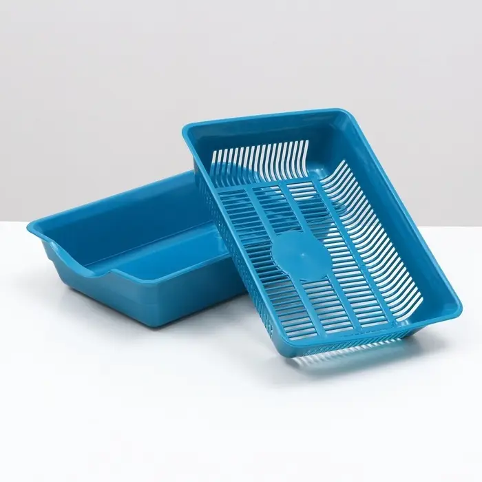 Туалет для кошек, 36&times;25&times;9 см, глубокий, с сеткой, пластик, синий