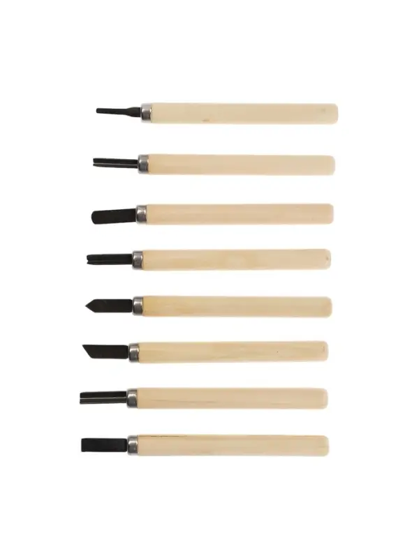 Набор резцов по дереву ЛОМ, деревянная рукоятка, 8 шт.